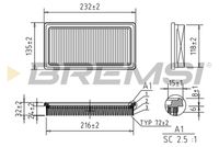 BREMSI FA0530 - Longitud [mm]: 239<br>Altura [mm]: 58<br>Ancho [mm]: 140,5<br>Tipo de filtro: Cartucho filtrante<br>