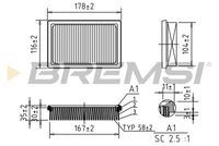 BREMSI FA0561 - Ancho [mm]: 116<br>Número de piezas necesarias: 1<br>Tipo de filtro: Cartucho filtrante<br>Espesor [mm]: 42<br>Longitud [mm]: 261<br>