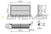 BREMSI FA0601 - Tipo de filtro: Cartucho filtrante<br>Longitud [mm]: 248<br>Ancho [mm]: 146<br>Altura [mm]: 56<br>