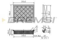 BREMSI FA0603 - Tipo de filtro: Cartucho filtrante<br>Longitud [mm]: 245,9<br>Ancho [mm]: 199<br>Altura [mm]: 50,2<br>