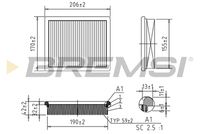 BREMSI FA0614 - año construcción desde: 01/2005<br>año construcción hasta: 08/2007<br>no para norma emisión: L5<br>para número de OPR desde: 10255<br>Tipo de filtro: Cartucho filtrante<br>Longitud [mm]: 206<br>Ancho [mm]: 169,5<br>Altura [mm]: 70,3<br>Cantidad: 1<br>