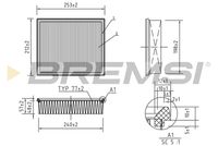 BREMSI FA1373 - Longitud [mm]: 253<br>Ancho [mm]: 212<br>Altura [mm]: 57<br>Tipo de filtro: Cartucho filtrante<br>