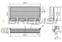 BREMSI FA1240 - Altura [mm]: 58<br>Longitud [mm]: 391<br>Ancho [mm]: 185<br>Tipo de filtro: Cartucho filtrante<br>