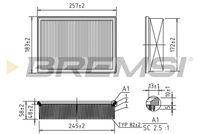 BREMSI FA1645 - Tipo de filtro: Cartucho filtrante<br>Longitud [mm]: 257<br>Ancho [mm]: 184<br>Altura [mm]: 57<br>