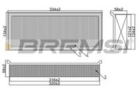 BREMSI FA1661 - Tipo de filtro: Cartucho filtrante<br>Longitud [mm]: 335<br>Ancho [mm]: 135<br>Altura [mm]: 57<br>