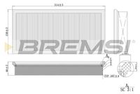 BREMSI FA2134 - Ancho [mm]: 155<br>Tipo de filtro: Cartucho filtrante<br>Longitud [mm]: 307<br>Altura [mm]: 46<br>