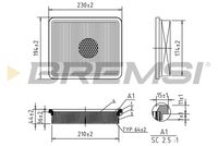 BREMSI FA2146 - Longitud [mm]: 230<br>Ancho [mm]: 196<br>Altura [mm]: 46,7<br>Tipo de filtro: Cartucho filtrante<br>