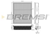 BREMSI FA2260 - Tipo de filtro: Cartucho filtrante<br>Longitud [mm]: 258<br>Ancho [mm]: 287<br>Altura [mm]: 58<br>