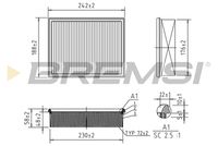 BREMSI FA2314 - Tipo de filtro: Cartucho filtrante<br>Longitud [mm]: 239<br>Ancho [mm]: 188<br>Altura [mm]: 58<br>