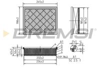 BREMSI FA2339 - Tipo de filtro: Cartucho filtrante<br>Longitud [mm]: 245<br>Ancho [mm]: 199<br>Altura [mm]: 50,5<br>