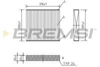 BREMSI FC0078A - Longitud [mm]: 216<br>Ancho [mm]: 200<br>Altura [mm]: 35<br>Tipo de filtro: Filtro de partículas<br>