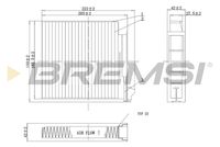 BREMSI FC0093C - Tipo de filtro: Filtro carbón activado con polifenol<br>Tipo de filtro: con efecto bactericida<br>Tipo de filtro: Filtro partículas finas (PM 2.5)<br>Tipo de filtro: con efecto fungicida<br>Longitud [mm]: 222<br>Ancho [mm]: 190<br>Altura [mm]: 42<br>