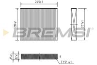 BREMSI FC0094 - Tipo de filtro: Filtro de partículas<br>Longitud [mm]: 245<br>Ancho [mm]: 210<br>Altura [mm]: 35<br>Cantidad: 1<br>Versión de alta eficiencia con carbón activo (art. n.º): 0986628606<br>Versión con carbón activo (art. n.º): 1987432409<br>