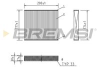 BREMSI FC0167 - año construcción desde: 12/2007<br>Vehículo con dirección a la izquierda / derecha: para vehíc. dirección a la derecha<br>Tipo de filtro: Filtro de carbón activado<br>Longitud [mm]: 268<br>Ancho [mm]: 222<br>Altura [mm]: 21<br>Cantidad: 1<br>Versión básica (art. n.º): 1987432188<br>Versión de alta eficiencia con carbón activo (art. n.º): 0986628514<br>