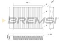 BREMSI FC0168C - Longitud [mm]: 220<br>Altura [mm]: 30<br>Tipo de filtro: Filtro antipolen<br>Ancho [mm]: 157<br>