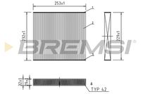 BREMSI FC0177 - Tipo de filtro: con efecto bactericida<br>Longitud [mm]: 254<br>Ancho [mm]: 235<br>Altura [mm]: 32<br>