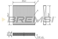 BREMSI FC0183 - Longitud [mm]: 254<br>Tipo de filtro: Filtro de carbón activado<br>Ancho [mm]: 223<br>Altura [mm]: 35<br>