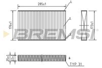 BREMSI FC0185A - Ancho [mm]: 176<br>Altura [mm]: 36<br>Tipo de filtro: Filtro de partículas<br>Longitud [mm]: 284<br>