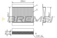 BREMSI FC0197A - Altura [mm]: 30<br>Tipo de filtro: Filtro de carbón activado<br>Longitud [mm]: 220<br>Ancho [mm]: 157<br>