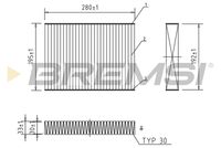 BREMSI FC0470C - Ancho [mm]: 195<br>Tipo de filtro: con efecto bactericida<br>Longitud [mm]: 280<br>Altura [mm]: 33<br>