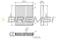 BREMSI FC2553C - Tipo de filtro: Filtro de carbón activado<br>Longitud [mm]: 255<br>Ancho [mm]: 230<br>Altura [mm]: 38<br>Cantidad: 1<br>Versión básica (art. n.º): 1987435143<br>Versión de alta eficiencia con carbón activo (art. n.º): 0986628663<br>