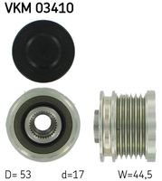 SKF VKM03410 - Corriente de carga alternador [A]: 115<br>Corriente de carga alternador [A]: 90<br>Restricción de fabricante: Visteon<br>Nº art. herramienta recomendada: VKN 350<br>Denominación de venta del motor: Duratec<br>para n° fabricante: F-232854.XX<br>para n° fabricante: F-556615<br>para n° fabricante: F-556615.02<br>Ancho [mm]: 36,6<br>Número de nervaduras: 6<br>Diámetro interior [mm]: 17<br>Diámetro exterior [mm]: 53<br>Artículo complementario / información complementaria 2: se requiere herramiente especial para montaje<br>