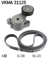 SKF VKMA31125 - Unidades accionadas: Alternador<br>Equipamiento de vehículo: para vehículos con climatizador<br>Longitud [mm]: 1698<br>Ancho [mm]: 21,36<br>Material de las correas: EPDM (Ethylen-Propylen-Dien-Caucho)<br>Número de nervaduras: 6<br>SVHC: No existen sustancias SVHC<br>