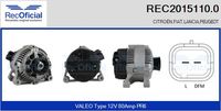 RECOFICIAL 20151100 - año construcción desde: 09/2000<br>Equipamiento de vehículo: para vehículos sin aire acondicionado<br>Tensión [V]: 12<br>Corriente de carga alternador [A]: 70<br>ID del modelo de conector: CPA0196<br>Número de nervaduras: 6<br>poleas - Ø [mm]: 54<br>Pinza: M8<br>Poleas: con polea para correa poli V<br>Artículo complementario/Información complementaria: con regulador incorporado<br>peso [g]: 4800<br>Cant. taladros roscados: 2<br>Versión: .1<br>Cantidad de agujeros de fijación: 4<br>para fabricante volante: CITROËN<br>para fabricante volante: PEUGEOT<br>