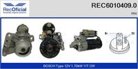 RECOFICIAL 60104090 - Código de motor: 9HZ (DV6TED4)<br>Cantidad de agujeros de fijación: 4<br>Cant. taladros roscados: 2<br>Tensión [V]: 12<br>Potencia nominal [kW]: 1,8<br>Sentido de giro: Sentido de giro a la derecha (horario)<br>Número de dientes: 11<br>Diámetro de brida [mm]: 62<br>