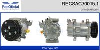 RECOFICIAL SAC700151 - Tensión [V]: 12<br>Restricción de fabricante: SANDEN<br>Número de nervaduras: 6<br>poleas - Ø [mm]: 119<br>Vehículo con dirección a la izquierda / derecha: para dirección izquierda/derecha<br>Poleas: polea correa poli V<br>ID compresor: SD6V12<br>Versión: .0<br>Agente frigorífico: R 134 a<br>para fabricante volante: CITROËN<br>para fabricante volante: PEUGEOT<br>