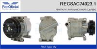 RECOFICIAL SAC740231 - Tensión [V]: 12<br>Restricción de fabricante: DENSO<br>Número de nervaduras: 5<br>poleas - Ø [mm]: 100<br>Vehículo con dirección a la izquierda / derecha: para dirección izquierda/derecha<br>Poleas: polea correa poli V<br>peso [g]: 4100<br>ID compresor: SCSB06C<br>Versión: .0<br>Cantidad de agujeros de fijación: 3<br>Agente frigorífico: R 134 a<br>para fabricante volante: FIAT<br>para fabricante volante: FORD<br>para fabricante volante: LANCIA<br>