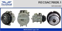 RECOFICIAL SAC760261 - Equipamiento de vehículo: para vehículos conn climatizador en el techo<br>Código de motor: OM 651.955<br>Código de motor: OM 651.956<br>para código de equipamiento especial: H08/HH7<br>para código de equipamiento especial: N81<br>Restricción de fabricante: DENSO-EQUIVALENT<br>Poleas: con polea para correa poli V<br>ID compresor: 7SBU17<br>Tensión [V]: 12<br>Agente frigorífico: R 134 a<br>Aceite para compresor: PAG 46<br>Número de canales: 6<br>poleas - Ø [mm]: 110<br>Capacidad aceite [ml]: 190<br>Ø entrada [mm]: 28,4<br>Ø salida [mm]: 16,7<br>Calidad: OE-EQUIVALENT<br>Forma del enchufe: oval<br>Artículo complementario / información complementaria 2: con junta tórica<br>