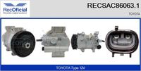 RECOFICIAL SAC860631 - Tensión [V]: 12<br>Restricción de fabricante: DENSO<br>Número de nervaduras: 4<br>poleas - Ø [mm]: 110<br>Vehículo con dirección a la izquierda / derecha: para dirección izquierda/derecha<br>Poleas: polea correa poli V<br>ID compresor: 5TSE10C<br>Versión: .1<br>Agente frigorífico: R 134 a<br>para fabricante volante: TOYOTA<br>