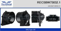 RECOFICIAL SBW730321 - Equipamiento de vehículo: para vehículos con/sin climatización<br>Tensión [V]: 12<br>Vehículo con dirección a la izquierda / derecha: para vehic. dirección izquierda<br>Versión: .0<br>para fabricante volante: AUDI<br>para fabricante volante: SEAT<br>para fabricante volante: SKODA<br>para fabricante volante: VW<br>