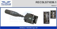 RECOFICIAL SLS710391 - Equipamiento de vehículo: para vehículos con OBD<br>Tensión [V]: 12<br>Color: negro<br>Vehículo con dirección a la izquierda / derecha: para vehic. dirección izquierda<br>Función de interruptor combinado: con función intermitente<br>Función de interruptor combinado: con función de conmutación de luces<br>Función de interruptor combinado: con bocina<br>Función de interruptor combinado: sin función de ordenador de a bordo<br>Versión: .0<br>para fabricante volante: RENAULT<br>