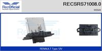 RECOFICIAL SRS710080 - Equipamiento de vehículo: para vehículos con climatizador<br>Tensión [V]: 12<br>Regulador: con regulador para todo el rango de revoluciones<br>Versión: .1<br>para fabricante volante: NISSAN<br>