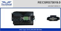 RECOFICIAL SRS730190 - Equipamiento de vehículo: para vehículos con/sin climatización<br>Tensión [V]: 12<br>Resistencia [Ohm]: 0,40<br>Resistencia [Ohm]: 0,80<br>Resistencia [Ohm]: 1,70<br>Versión: .0<br>para fabricante volante: SEAT<br>para fabricante volante: VW<br>