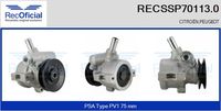 RECOFICIAL SSP701130 - Tipo de servicio: hidráulico<br>Número de nervaduras: 1<br>poleas - Ø [mm]: 75<br>Vehículo con dirección a la izquierda / derecha: para dirección izquierda/derecha<br>Poleas: con polea<br>para fabricante dirección: SAGINAW<br>