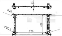 NRF 53719 - Equipamiento de vehículo: para vehículos con climatizador<br>Material aletas refrigeradoras: Aluminio<br>Profundidad de red [mm]: 32<br>Longitud de red [mm]: 720<br>Ancho de red [mm]: 470<br>Ø entrada [mm]: 38,5<br>Ø salida [mm]: 38,5<br>Tipo radiador: Aletas refrigeración soldadas<br>Artículo complementario / información complementaria 2: con caperuza<br>Artículo complementario / información complementaria 2: sin depósito de compensación<br>Artículo complementario / información complementaria 2: sin bastidor<br>Artículo complementario/Información complementaria: sin junta<br>Material depósitos de agua (radiador): Plástico<br>