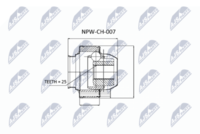 NTY NPW-CH-007 - Lado de montaje: Eje delantero, izquierda<br>Lado de montaje: Eje delantero, derecha<br>Lado de montaje: lado de rueda<br>Clase de caja de cambios: Transmisión automática<br>Longitud [mm]: 190<br>Peso [kg]: 3,11<br>Medida de rosca: M24X2<br>Dentado exterior, lado de rueda: 27<br>Dentado interno, lado de rueda: 35<br>Diámetro de junta tórica [mm]: 60<br>