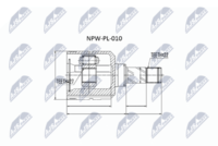 NTY NPW-PL-010 - Lado de montaje: lado de rueda<br>Dentado exterior, lado de rueda: 22<br>Dentado interno, lado de rueda: 23<br>Diámetro de junta tórica [mm]: 52<br>Tipo de articulación: Junta homocinética a bolas<br>Árbol de impulsión: con anillo ABS<br>Longitud [mm]: 158,5<br>Diámetro exterior [mm]: 82<br>Número de dientes, anillo ABS: 29<br>Superficie: recubrimiento de polvo<br>