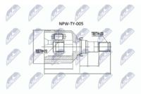 NTY NPW-TY-005 - Lado de montaje: lado de rueda<br>Dentado exterior, lado de rueda: 26<br>Dentado interno, lado de rueda: 23<br>Diámetro de junta tórica [mm]: 56<br>Tipo de articulación: Junta homocinética a bolas<br>Árbol de impulsión: con anillo ABS<br>Longitud [mm]: 151,5<br>Número de dientes, anillo ABS: 48<br>Superficie: recubrimiento de polvo<br>