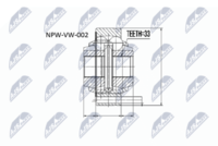 NTY NPW-VW-002 - Lado de montaje: lado de rueda<br>Lado de montaje: Eje delantero<br>Longitud [mm]: 139<br>Altura [mm]: 107<br>Peso [kg]: 2,28<br>Medida de rosca: 23x1,5x26<br>Dentado exterior, lado de rueda: 36<br>Dentado exterior, lado de diferencial: 30<br>Diámetro de junta tórica [mm]: 22<br>Tipo de articulación: Junta homocinética a bolas<br>Long. de rosca [mm]: 26<br>Artículo complementario / información complementaria 2: con fuelle<br>Diám. int. 1 [mm]: 22<br>Diám. int. 2[mm]: 84<br>