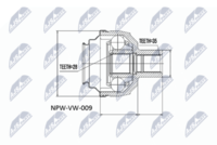 NTY NPW-VW-009 - Lado de montaje: lado de rueda<br>Lado de montaje: Eje delantero<br>Longitud [mm]: 108<br>Altura [mm]: 91<br>Peso [kg]: 3,35<br>Medida de rosca: 16x1,5x68<br>Dentado exterior, lado de rueda: 38<br>Dentado exterior, lado de diferencial: 36<br>Diámetro de junta tórica [mm]: 27<br>Número de dientes, anillo ABS: 48<br>Tipo de articulación: Junta homocinética a bolas<br>Long. de rosca [mm]: 68<br>Artículo complementario / información complementaria 2: con fuelle<br>Diám. int. 1 [mm]: 24<br>Diám. int. 2[mm]: 100<br>