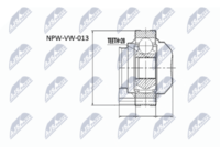 NTY NPW-VW-013 - Lado de montaje: lado de engranaje<br>Lado de montaje: Eje trasero<br>Lado de montaje: Eje delantero<br>Longitud [mm]: 34<br>Altura [mm]: 85<br>Peso [kg]: 1,95<br>Dentado exterior, lado de diferencial: 33<br>Diámetro de junta tórica [mm]: 25<br>Tipo de articulación: Junta universal de discos<br>Long. de rosca [mm]: 29<br>Artículo complementario / información complementaria 2: con fuelle<br>Diám. int. 1 [mm]: 21<br>Diám. int. 2[mm]: 59<br>