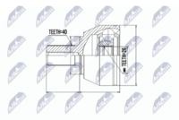 NTY NPZ-FR-040 - Lado de montaje: Eje delantero, derecha<br>Clase de caja de cambios: Transmisión automática<br>Dentado int. diferencial, lado engranaje: 26<br>Dentado exterior, lado de diferencial: 28<br>Longitud [mm]: 620<br>Diámetro de junta tórica [mm]: 33<br>Número de fabricación: NPW-VV-078<br>