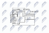 NTY NPZ-FR-046 - Lado de montaje: Eje delantero, izquierda<br>Lado de montaje: lado de engranaje<br>Dentado exterior, lado de diferencial: 31<br>Dentado int. diferencial, lado engranaje: 27<br>Diámetro de junta tórica [mm]: 36<br>Diámetro exterior [mm]: 94<br>Tipo de articulación: Junta homocinética a bolas<br>Tipo de articulación: Junta trípode<br>Número de fabricación: NPW-VV-014<br>