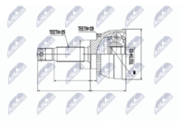 NTY NPZ-HY-536 - Lado de montaje: lado de engranaje<br>Dentado exterior, lado de diferencial: 25<br>Dentado int. diferencial, lado engranaje: 23<br>Diámetro de junta tórica [mm]: 35<br>Diámetro exterior [mm]: 81<br>Número de fabricación: NPW-HY-511<br>