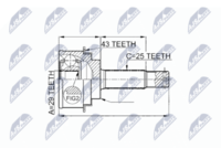 NTY NPZ-MS-059 - Lado de montaje: lado de rueda<br>Peso [kg]: 1,95<br>Dentado exterior, lado de rueda: 25<br>Dentado interno, lado de rueda: 29<br>Diámetro de junta tórica [mm]: 54<br>Longitud total [mm]: 152<br>Rosca exterior [mm]: 22 X 1,5<br>Longitud 1 [mm]: 95<br>Especificación: without bearing<br>long. de embalaje [cm]: 10,50<br>Ancho de embalaje [cm]: 10,50<br>h embalaje [cm]: 21,00<br>