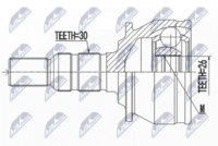 Metalcaucho 12048 - Lado de montaje: Eje delantero, derecha<br>Clase de caja de cambios: Automático, 6 vel.<br>Lado de montaje: lado de rueda<br>Dentado exterior, lado de rueda: 30<br>Diámetro de junta tórica [mm]: 33,3<br>Tipo de articulación: Junta homocinética a bolas<br>Longitud [mm]: 159,5<br>Dentado int. lado diferencial, lado eje: 26<br>Diámetro exterior [mm]: 91<br>Medida de rosca: M24x1,5<br>Superficie: recubrimiento de polvo<br>